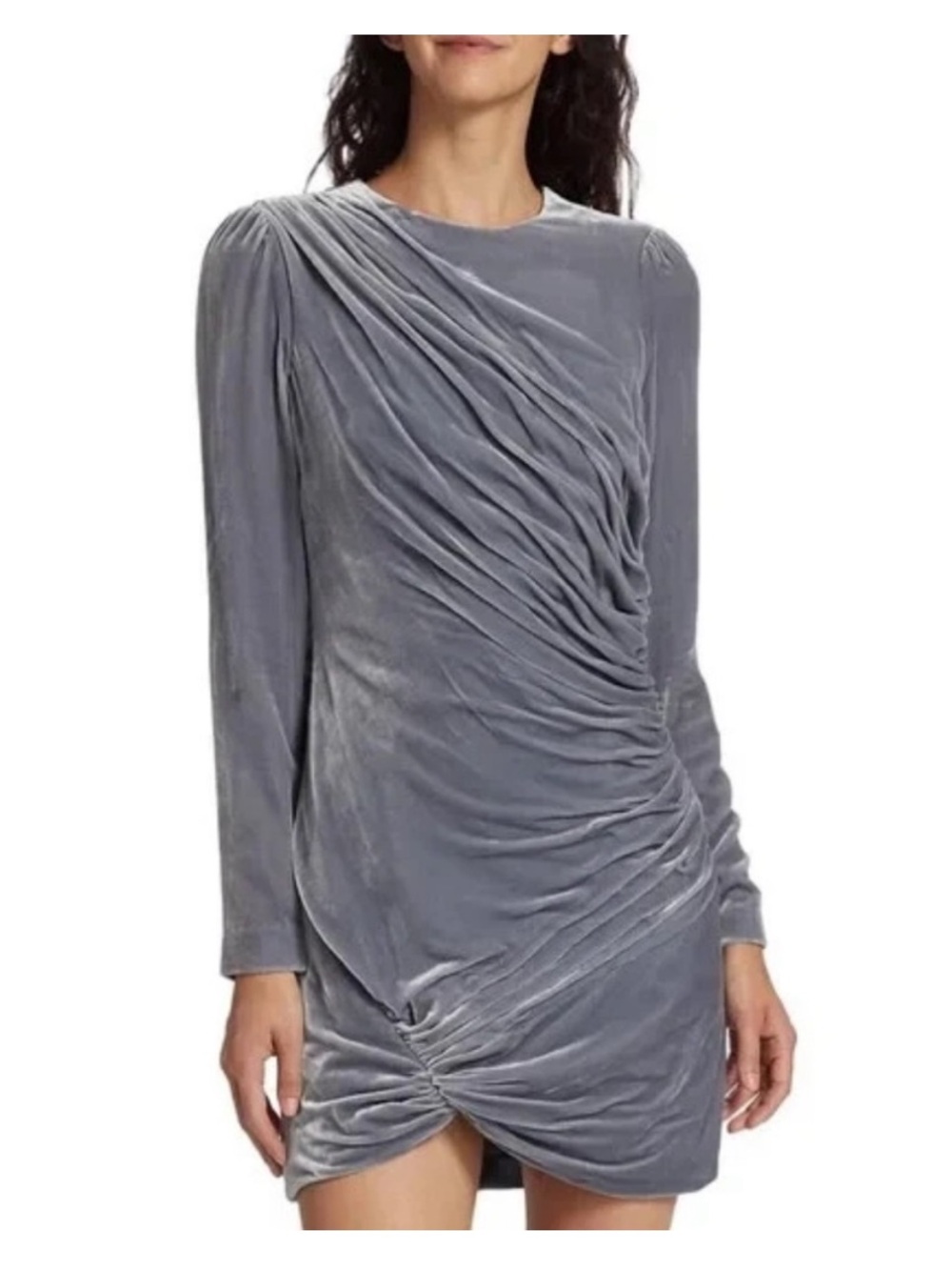 cinq a sept Gray Velvet Ruched Mini Dress